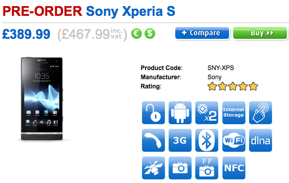 Sony Xperia S Pre-Order now with Clove UK